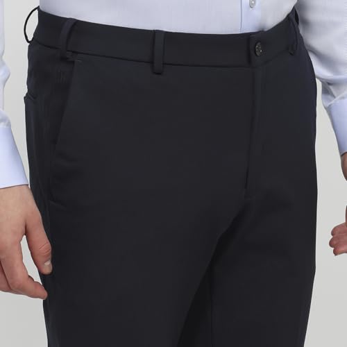 Raymond Men Slim Fit Solid Pattern Poly Viscose Blend Flat Front Formal Trouser Blue