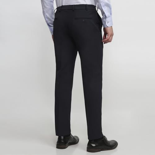 Raymond Men Slim Fit Solid Pattern Poly Viscose Blend Flat Front Formal Trouser Blue