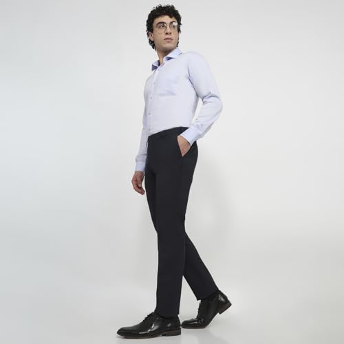 Raymond Men Slim Fit Solid Pattern Poly Viscose Blend Flat Front Formal Trouser Blue