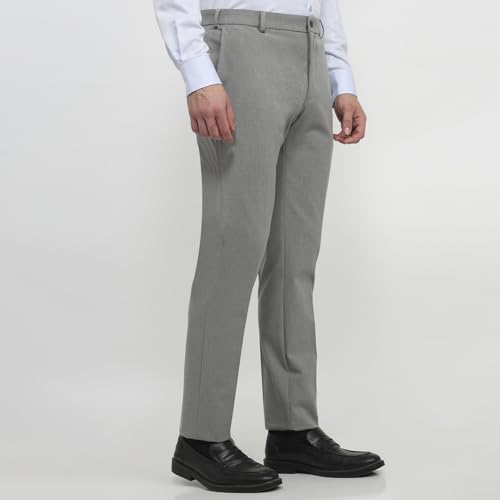 Raymond Men Slim Fit Solid Pattern Poly Viscose Blend Flat Front Formal Trouser Grey