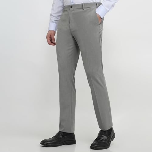 Raymond Men Slim Fit Solid Pattern Poly Viscose Blend Flat Front Formal Trouser Grey
