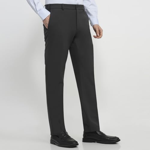 Raymond Men Slim Fit Solid Pattern Poly Viscose Blend Flat Front Formal Trouser Grey