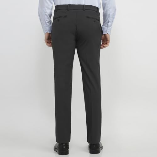 Raymond Men Slim Fit Solid Pattern Poly Viscose Blend Flat Front Formal Trouser Grey