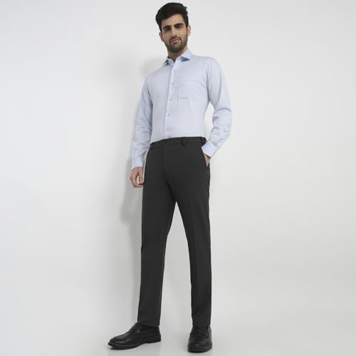 Raymond Men Slim Fit Solid Pattern Poly Viscose Blend Flat Front Formal Trouser Grey