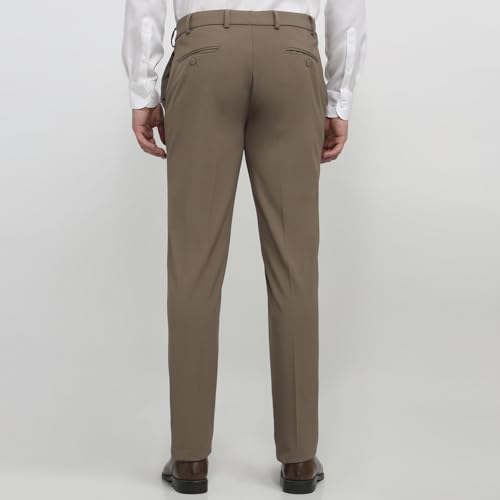 Raymond Men Slim Fit Solid Pattern Poly Viscose Blend Flat Front Formal Trouser Khaki