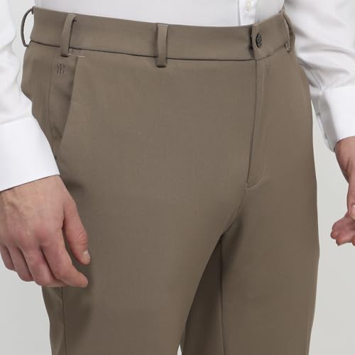 Raymond Men Slim Fit Solid Pattern Poly Viscose Blend Flat Front Formal Trouser Khaki