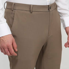 Raymond Men Slim Fit Solid Pattern Poly Viscose Blend Flat Front Formal Trouser Khaki