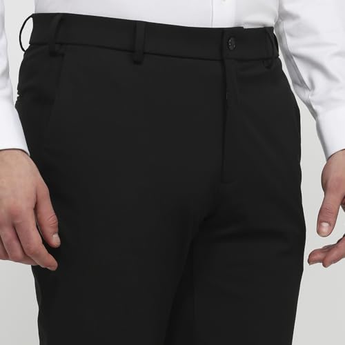 Raymond Men Slim Fit Solid Pattern Poly Viscose Blend Flat Front Formal Trouser Black