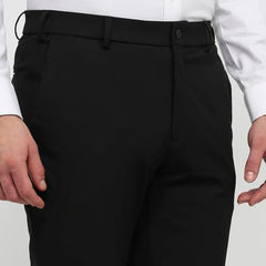 Raymond Men Slim Fit Solid Pattern Poly Viscose Blend Flat Front Formal Trouser Black