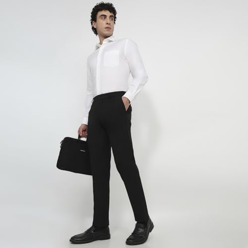 Raymond Men Slim Fit Solid Pattern Poly Viscose Blend Flat Front Formal Trouser Black