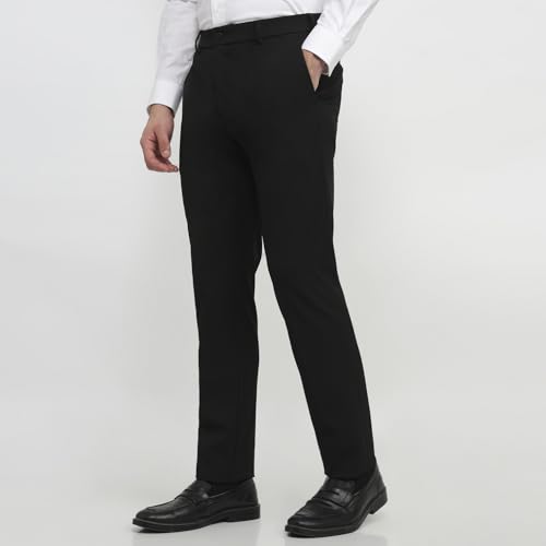 Raymond Men Slim Fit Solid Pattern Poly Viscose Blend Flat Front Formal Trouser Black