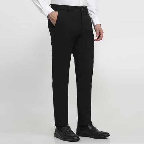 Raymond Men Slim Fit Solid Pattern Poly Viscose Blend Flat Front Formal Trouser Black