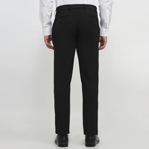 Raymond Men Slim Fit Solid Pattern Poly Viscose Blend Flat Front Formal Trouser Black