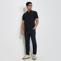Park Avenue Men Slim Fit Solid Pattern Pure Cotton Polo Neck Half Sleeve Straight Hem Casual T-Shirt Black
