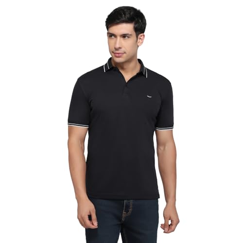 Park Avenue Men Slim Fit Solid Pattern Pure Cotton Polo Neck Half Sleeve Straight Hem Casual T-Shirt Black
