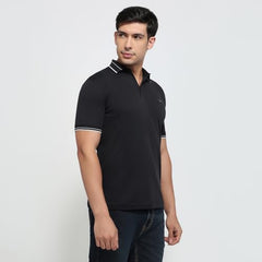 Park Avenue Men Slim Fit Solid Pattern Pure Cotton Polo Neck Half Sleeve Straight Hem Casual T-Shirt Black