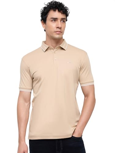 Park Avenue Men Slim Fit Solid Pattern Pure Cotton Polo Neck Half Sleeve Straight Hem Casual T-Shirt