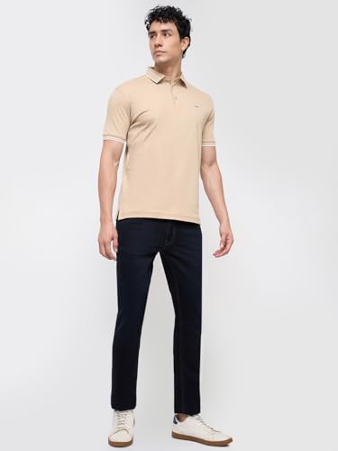 Park Avenue Men Slim Fit Solid Pattern Pure Cotton Polo Neck Half Sleeve Straight Hem Casual T-Shirt