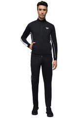 Reebok men's winter tracksuit with zip jacket and matching pants, black and gray athletic sportswear for cold weather.