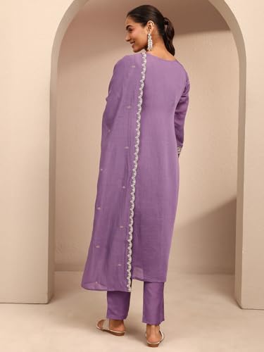 Libas Embroidered Chanderi Cotton Straight Kurta With Trouser and Dupatta-401454S