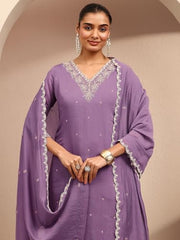 Libas Embroidered Chanderi Cotton Straight Kurta With Trouser and Dupatta-401454S