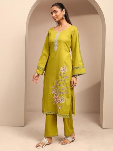 Libas Yoke Design Cotton Blend Straight Kurta With Trousers and Dupatta