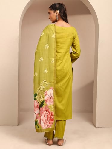 Libas Yoke Design Cotton Blend Straight Kurta With Trousers and Dupatta