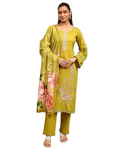Libas Yoke Design Cotton Blend Straight Kurta With Trousers and Dupatta