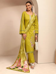 Libas Yoke Design Cotton Blend Straight Kurta With Trousers and Dupatta