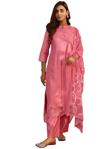 Libas Embellished Silk Blend Straight Kurta With Trouser and Dupatta-99874S