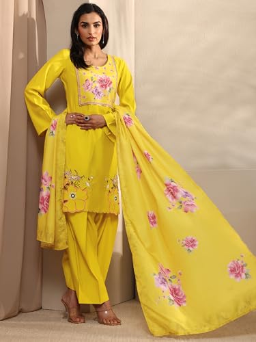 Libas Yoke Design Silk Blend Straight Kurta With Trousers and Dupatta-99875S