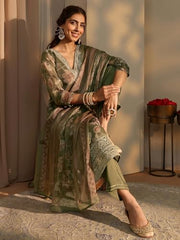 Libas Printed Silk Blend Straight Kurta With Trousers and Dupatta-99881XXL