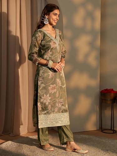 Libas Printed Silk Blend Straight Kurta With Trousers and Dupatta-99881XXL