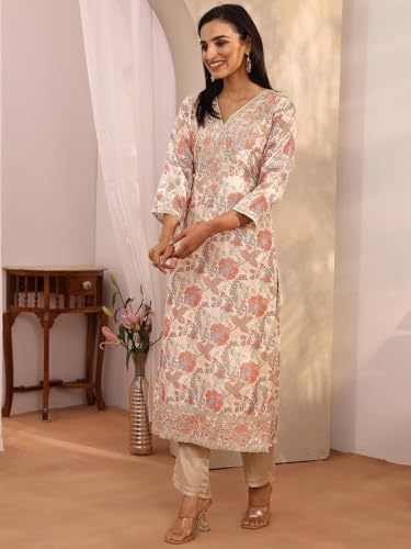 Libas printed Chinon straight kurta set for women, 2-piece western style women’s kurti ensemble with intricate print details.
