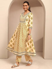 Libas Printed Cotton Blend Anarkali Kurta With Trousers and Dupatta-99941XXL