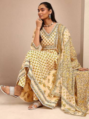 Libas Printed Cotton Blend Anarkali Kurta With Trousers and Dupatta-99941XXL