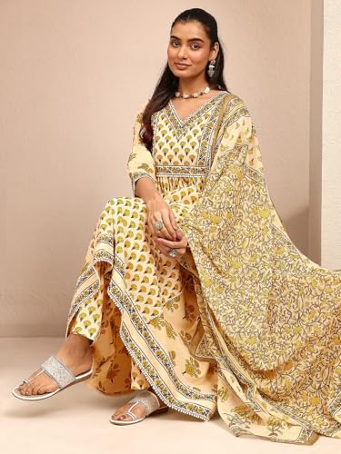 Libas Printed Cotton Blend Anarkali Kurta With Trousers and Dupatta-99941XXL