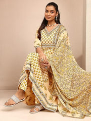 Libas Printed Cotton Blend Anarkali Kurta With Trousers and Dupatta-99941XXL