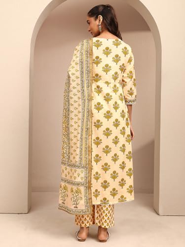Libas Printed Cotton Blend Anarkali Kurta With Trousers and Dupatta-99941XXL