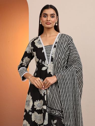Libas Printed Cotton A-Line Kurta With Trousers With Dupatta (401285XXL)