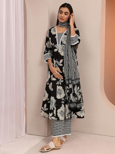 Libas Printed Cotton A-Line Kurta With Trousers With Dupatta (401285XXL)