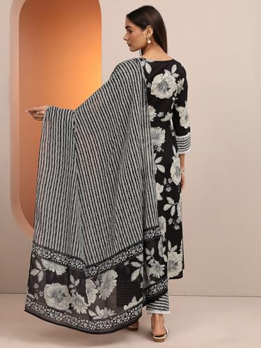 Libas Printed Cotton A-Line Kurta With Trousers With Dupatta (401285XXL)