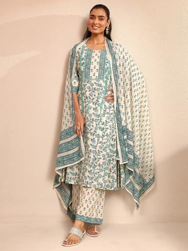 Libas Printed Cotton Blend A-Line Kurta With Palazzos and Dupatta
