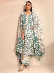 Libas Printed Cotton Blend A-Line Kurta With Palazzos and Dupatta