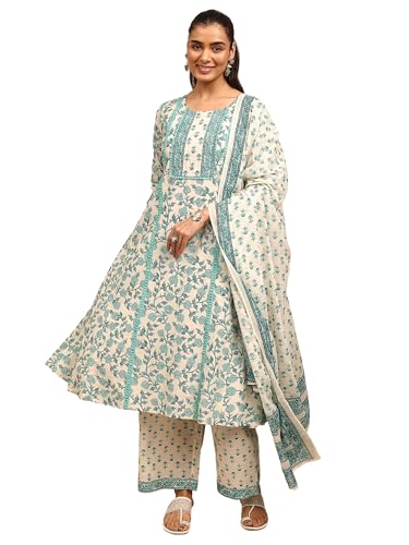 Libas Printed Cotton Blend A-Line Kurta With Palazzos and Dupatta