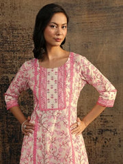 Libas Printed Cotton Anarkali Kurta With Trousers and Dupatta