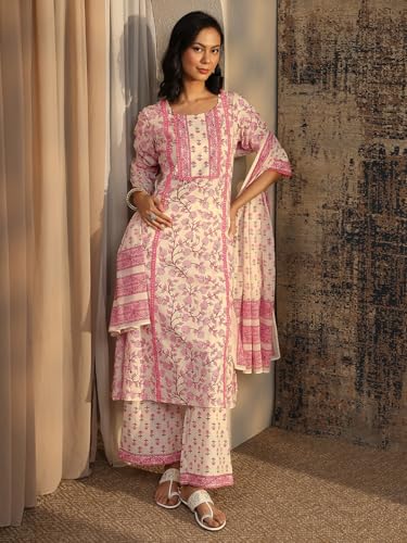 Libas Printed Cotton Anarkali Kurta With Trousers and Dupatta