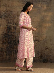 Libas Printed Cotton Anarkali Kurta With Trousers and Dupatta