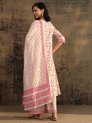 Libas Printed Cotton Anarkali Kurta With Trousers and Dupatta