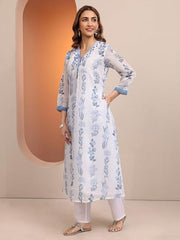 Libas printed silk blend straight kurta set for women, featuring a two-piece traditional kurti and leggings in vibrant patterns.